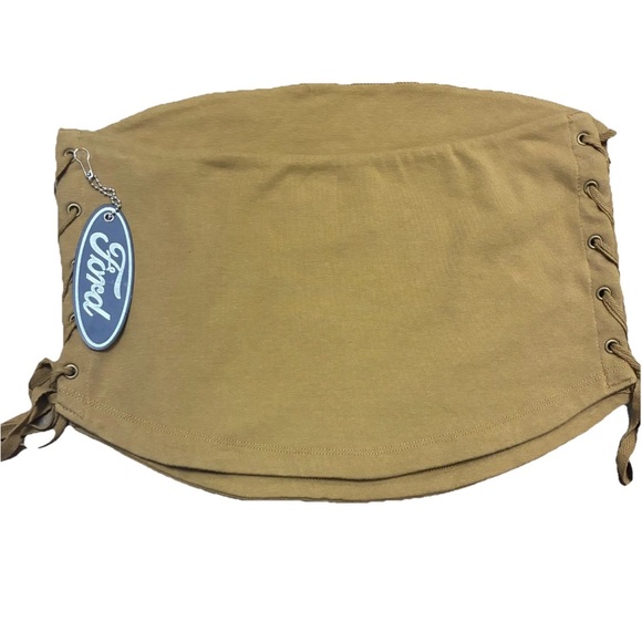 Vintage Ford Motor Co Lace Up Tube Top Brown Y2K Biker Graphic Detroit Michigan - Picture 4 of 6